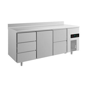 Gastro Kühltisch 1 Tür mittig 2/3 Schubladen rechts&links Umluftkühlung Aufkantung, 1865x700x850mm -2/+8°C  474L