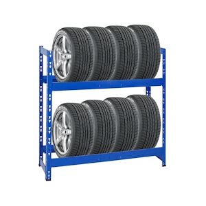 PROREGAL Étagère à pneus TIGER, HxLxP 100x110x35cm, Charge max. 150kg, Jusqu'à 8 pneus, 2 niveaux, Bleu, Porte-Pneu, rack à pneus