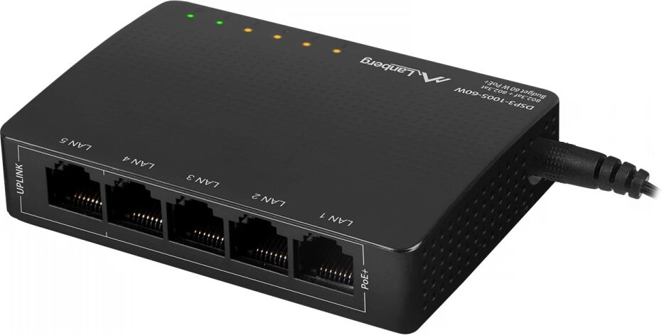 Lanberg Nätverksswitch 5-portar 1000 Mbps (POE Extender, 30W/Port, Max 60W)