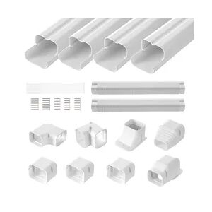 VEVOR Mini-Split-Line-Set-Abdeckung 76,2 mm B 5350 mm L, dekorative PVC-Rohrleitungsabdeckung für Klimaanlage mit 4 geraden Kanälen und vollständigen Komponenten, überstreichbar für Wärmepumpen, weiß