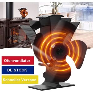 VODA Ofenventilator, Leiser Kaminventilator mit 4 Blättern Ofenventilator Ohne Strom Kamin Ventilator für Holz/Brennholz/Feuerstelle/Ofenrohr