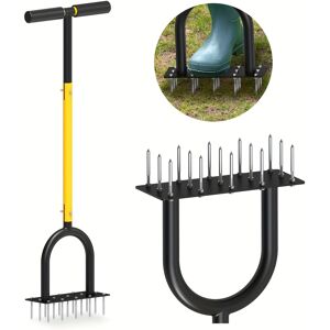 1pc, Heavy Duty Manual Lawn Aerator Tool With 16 Spikes, 11.2 X 9.5 Inches, Powder Coated Metal With Cushioned T-handle, Foot Plate For Easy Soil Penetration Outdoor Yard Aerating Equipment