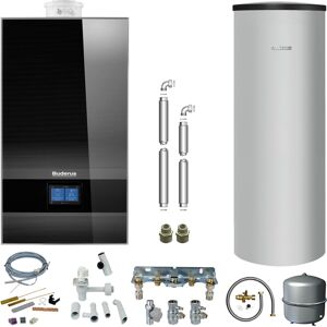 Buderus GB182i.2 Logaplus Gas-Brennwert Paket W42 schwarz mit Regelung BC400 und Warmwasserspeicher SU200 - 20 kW - 7739621365