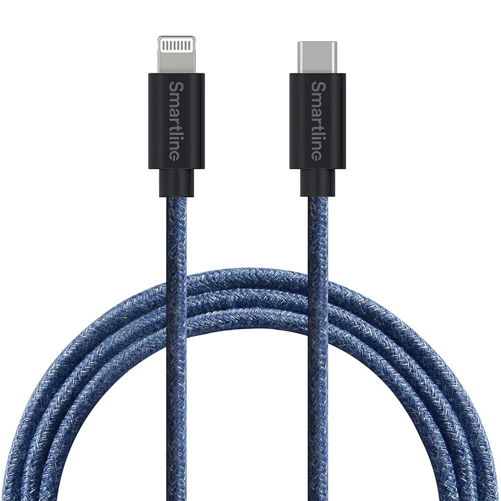 Smartline Fuzzy USB-C til Lightning Kabel 2 m. - Blå