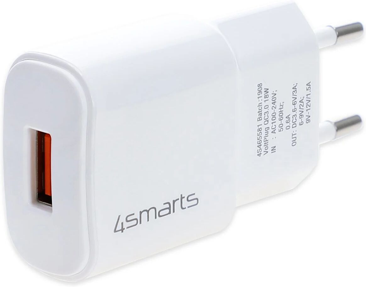 4Smarts Voltplug QC3.0 18W Vægoplader m. USB-A - Hvid