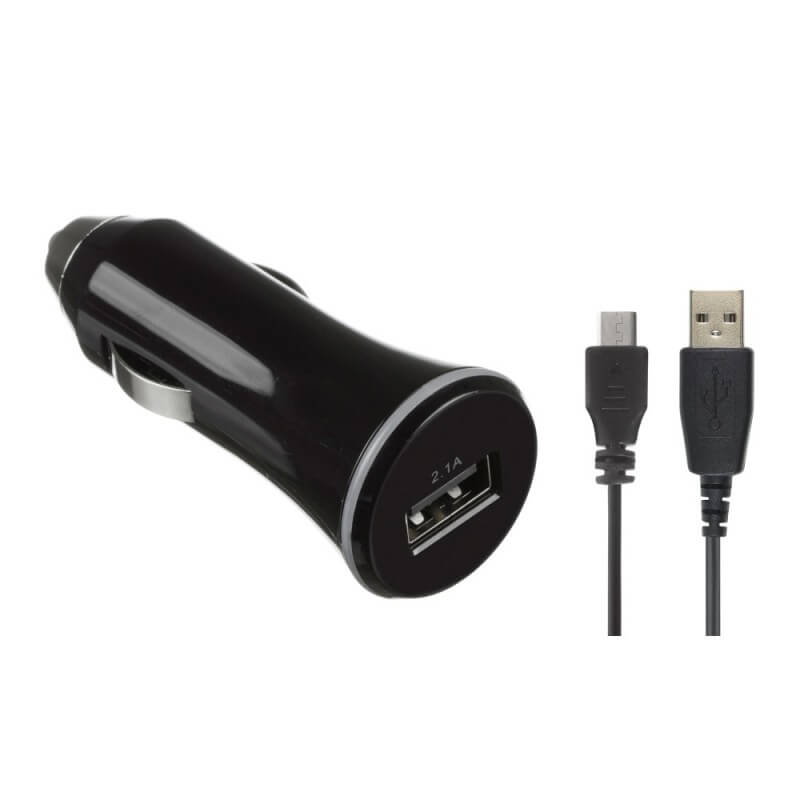 hjemmeudstyr Kit Lader 12/24v 1xusb 2,1a + Microusb Kabel Sort