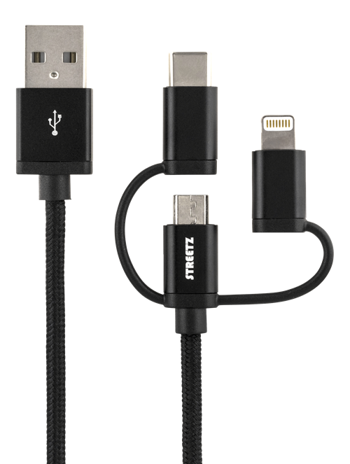 Apple 3 I 1 Usb Kabel - Mfi - Usbc / Micro-B / Lightning - 1 M - Sort