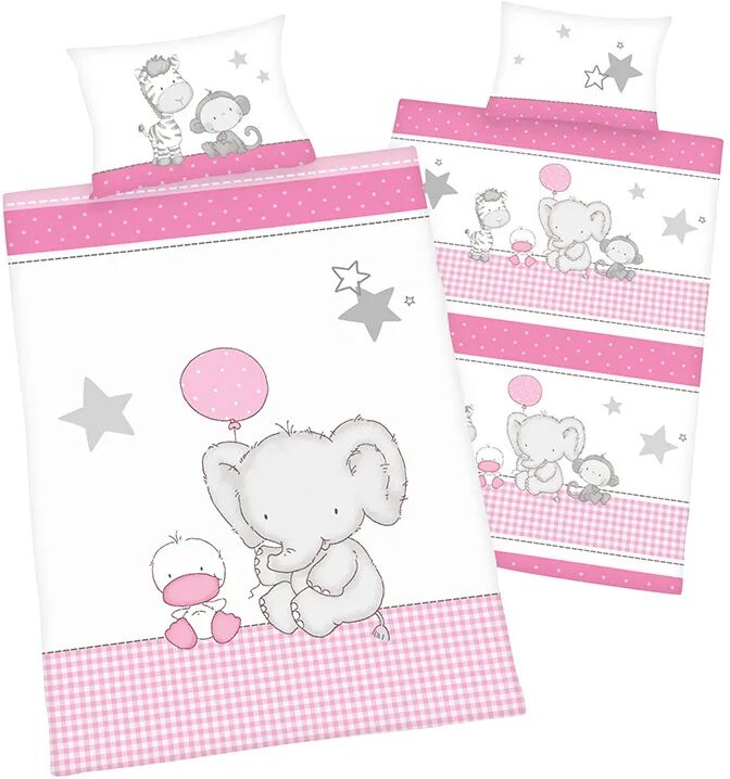 HERDING Wende-Bettwäsche BABY BEST® JANA ELEFANT (100x135/60x40) 2-teilig in weiß/pink