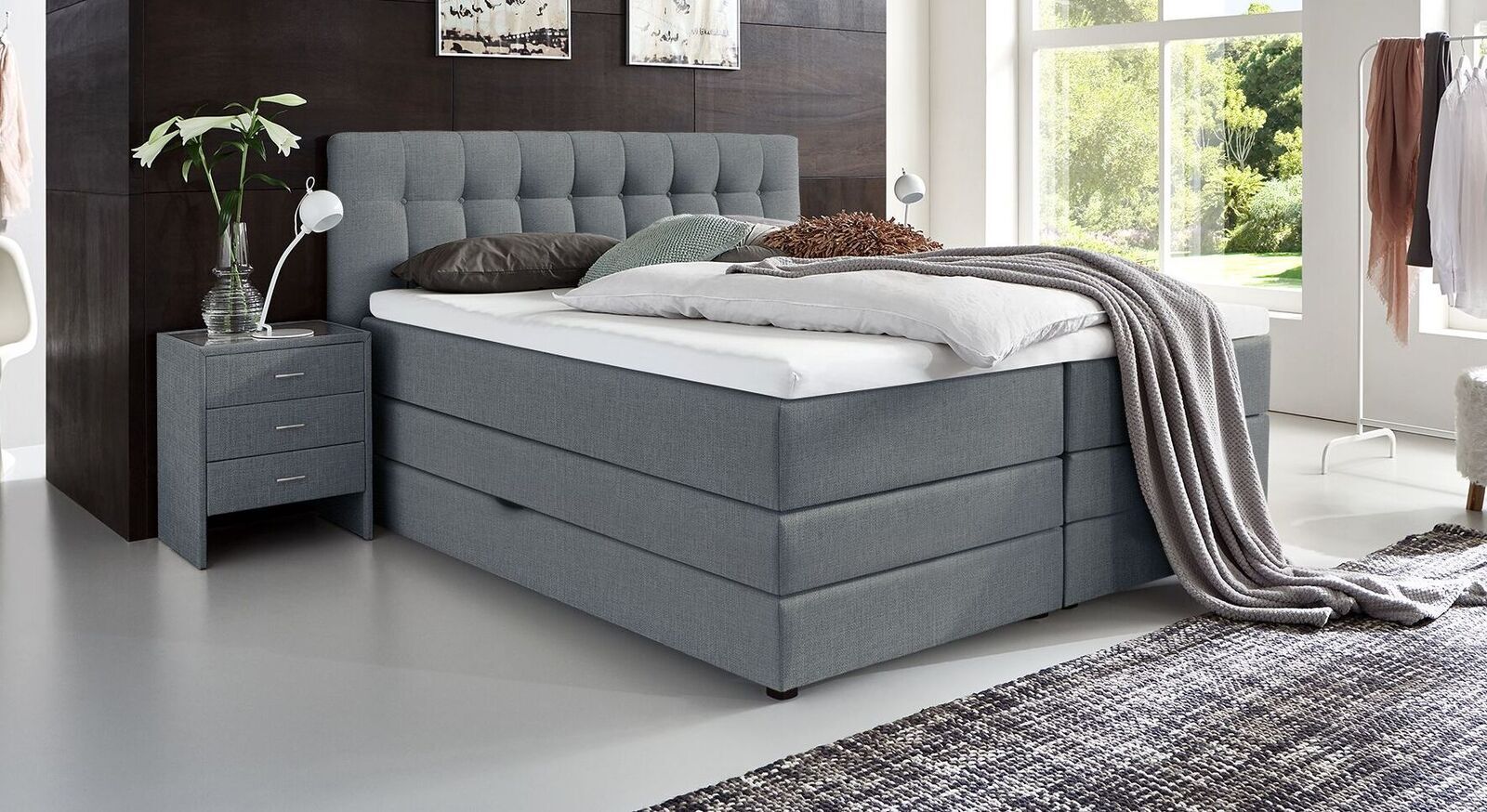 Boxspringbett mit Bettkasten 180x200 cm grau mit Topper - Luciano