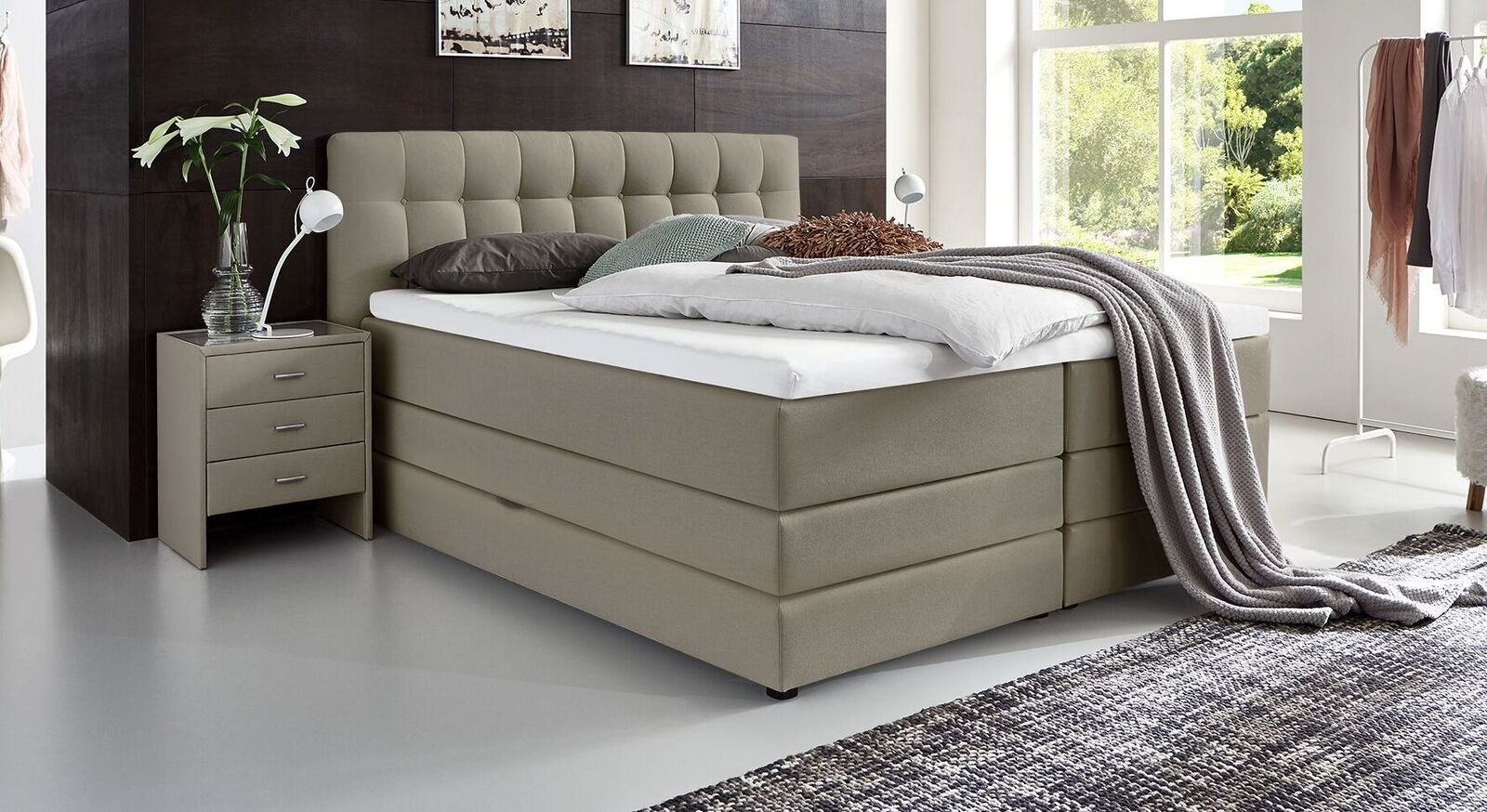 Boxspringbett mit Bettkasten 100x200 cm taupe mit Topper - Luciano