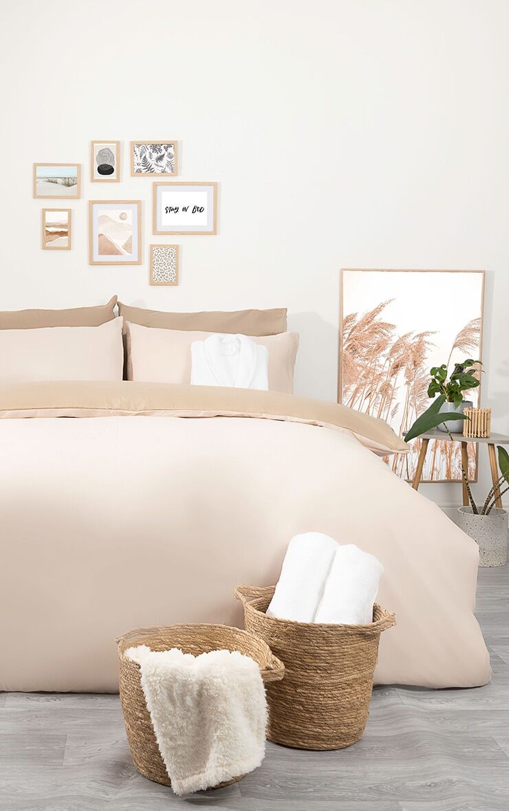 PrettyLittleThing Mink Plain Dye Reversible King Duvet Set  - Mink - Size: One Size