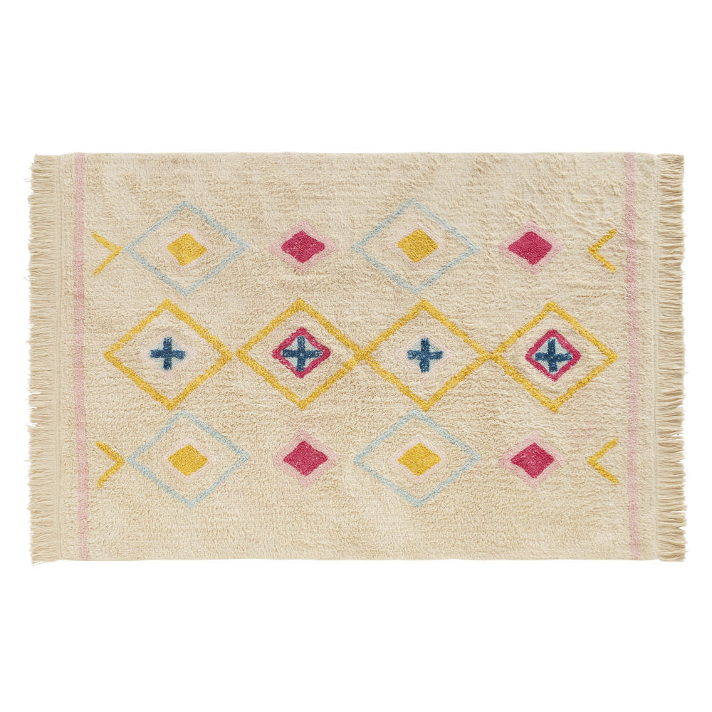 Maisons du Monde Berbers tapijt van wit katoen met meerkleurige motieven 120x180