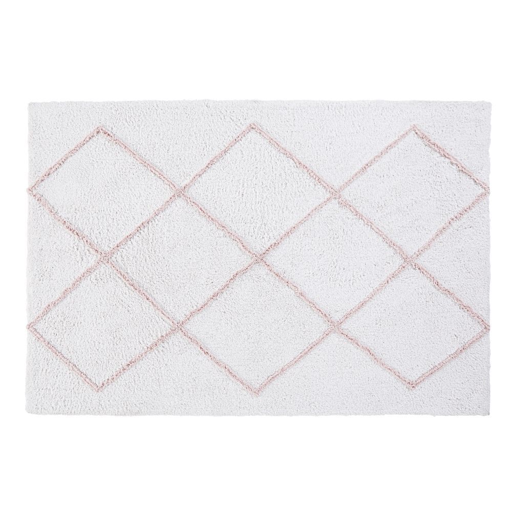 Maisons du Monde Ecru katoenen mat met roze grafische motieven 120x180