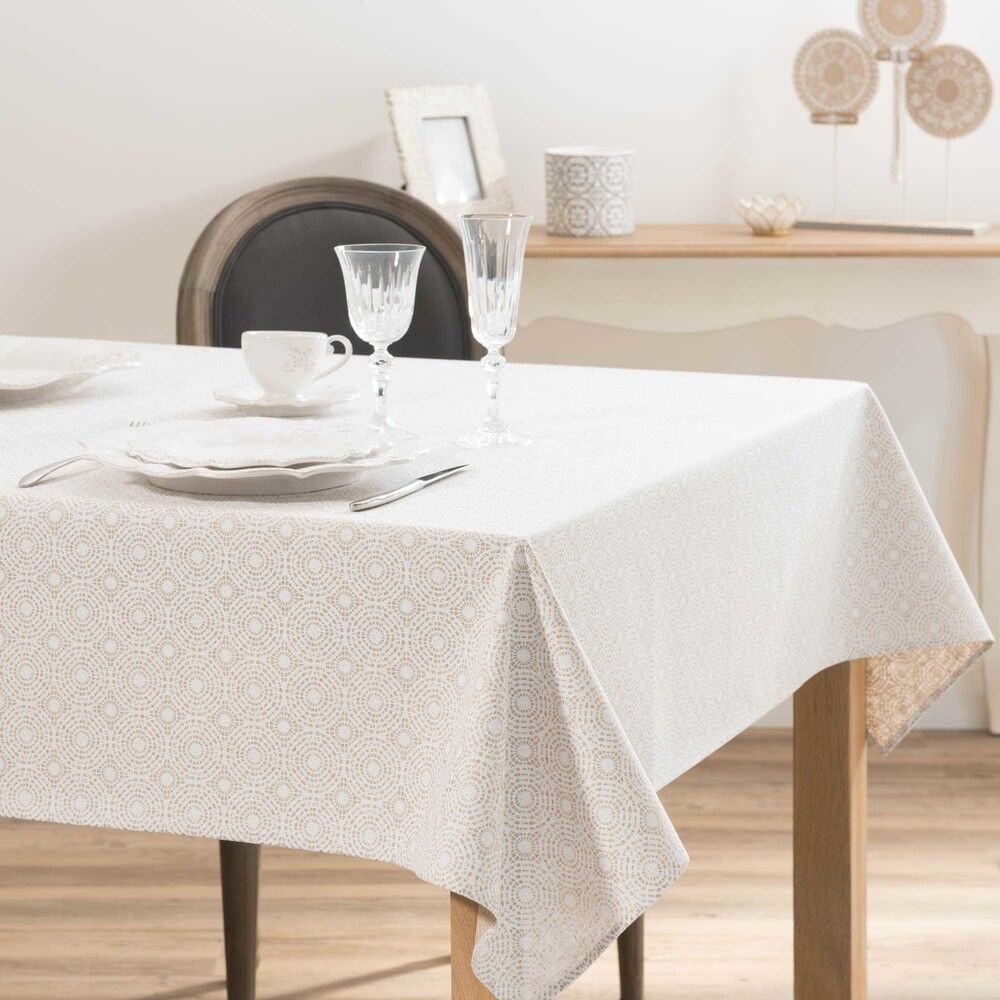 Maisons du Monde Nappe enduite imprimée blanche et beige 140x250