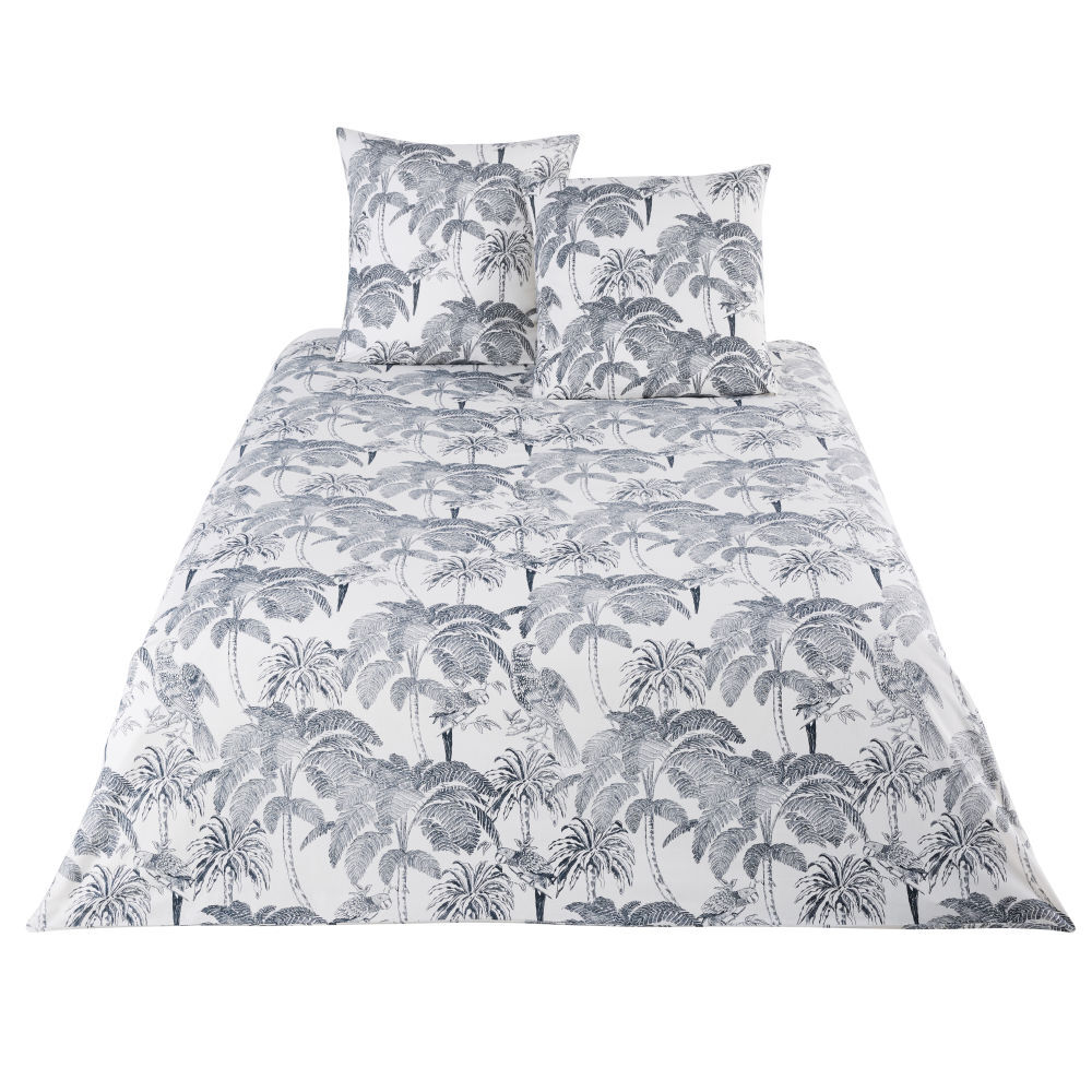Maisons du Monde Parure de lit en coton beige imprimé palmiers gris anthracite 240x260