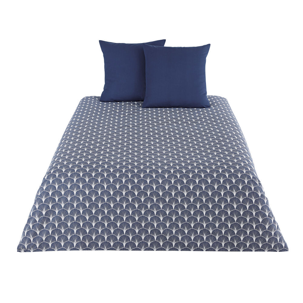 Maisons du Monde Parure de lit en coton gris et bleu foncé 240x260 imprimé