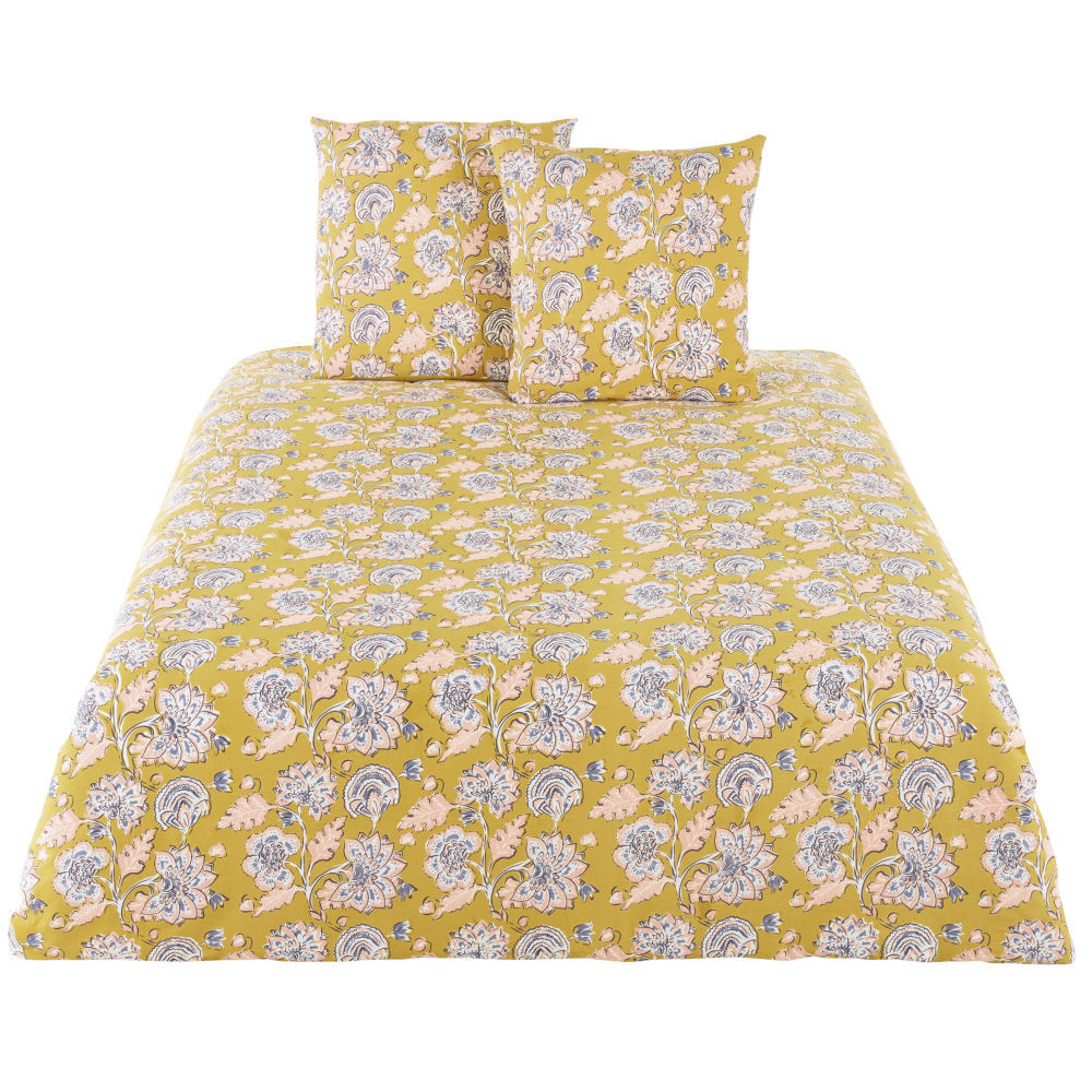 Maisons du Monde Parure de lit en coton jaune moutarde imprimé floral 240x260