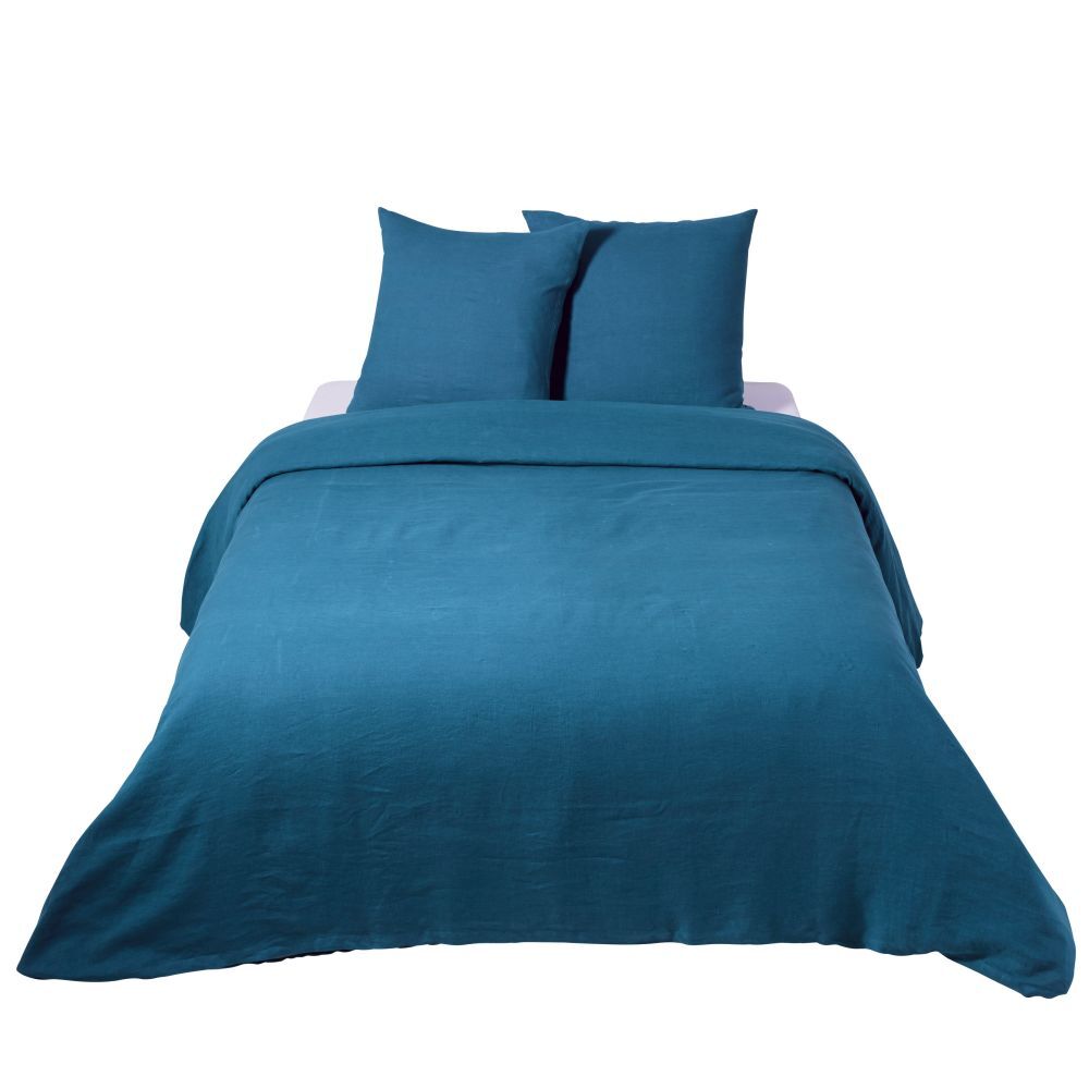 Maisons du Monde Parure de lit en lin lavé bleu paon 240x260
