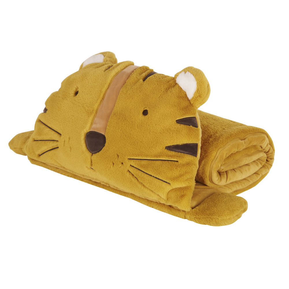 Maisons du Monde Sac de couchage enfant tigre jaune moutarde, gris anthracite et écru