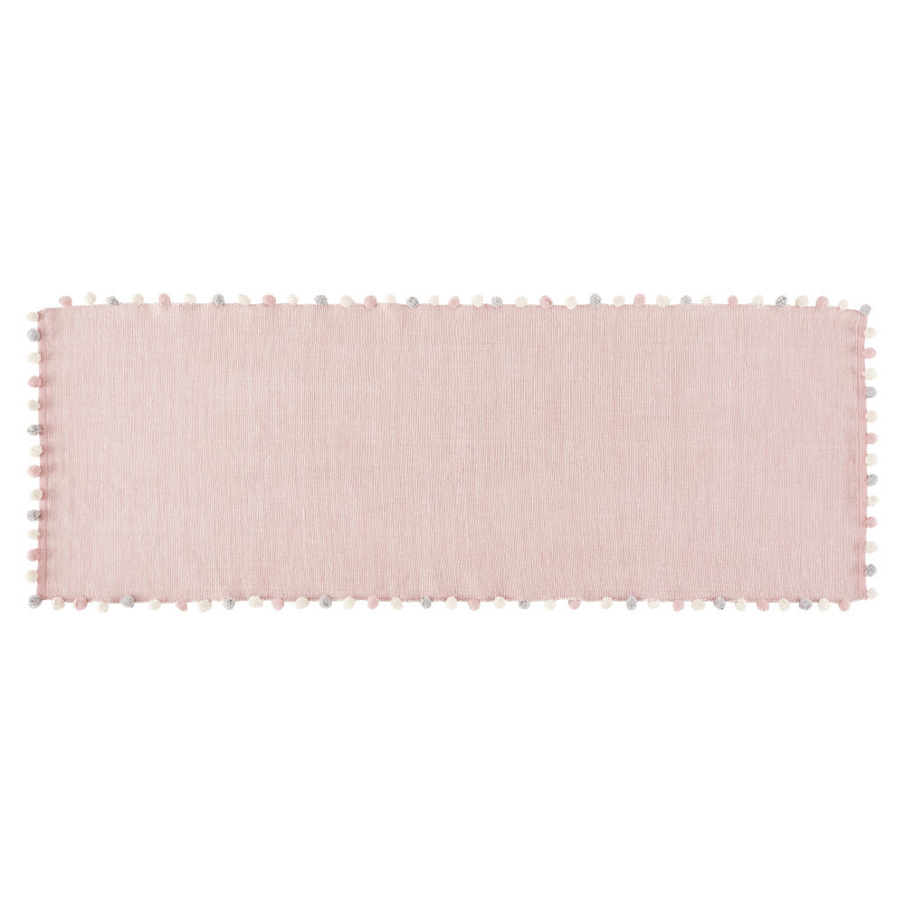 Maisons du Monde Tapis à pompons en coton rose 80x200