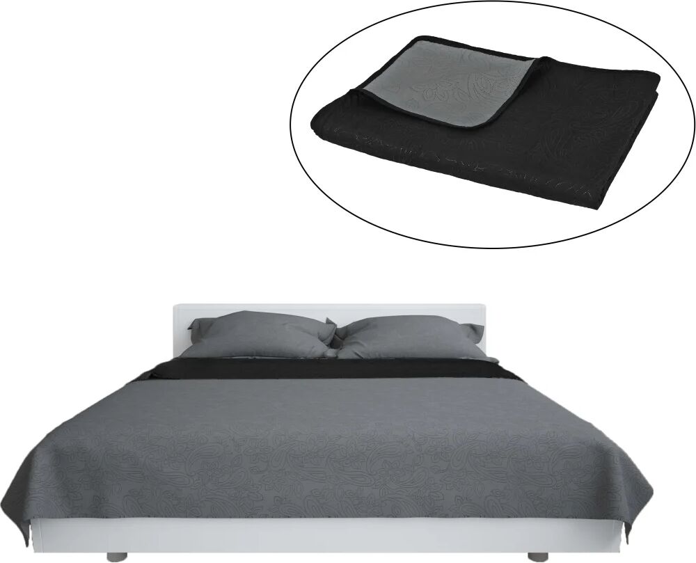 vidaXL Couvre-lit à double face matelassé 170 x 210 cm Gris et noir