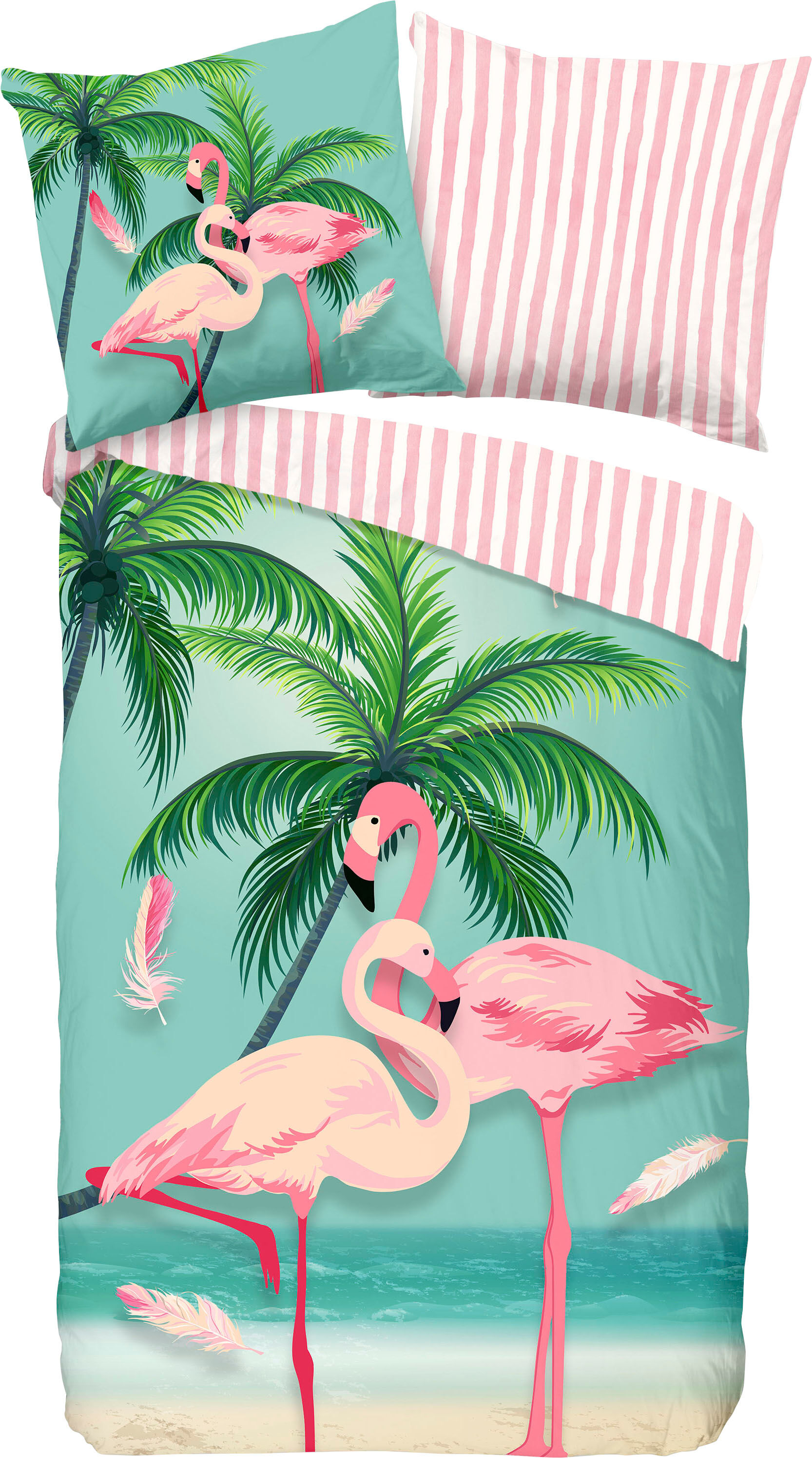 good morning Kinderbettwäsche »Bonaire«, (2 tlg.), mit Flamingos bunt