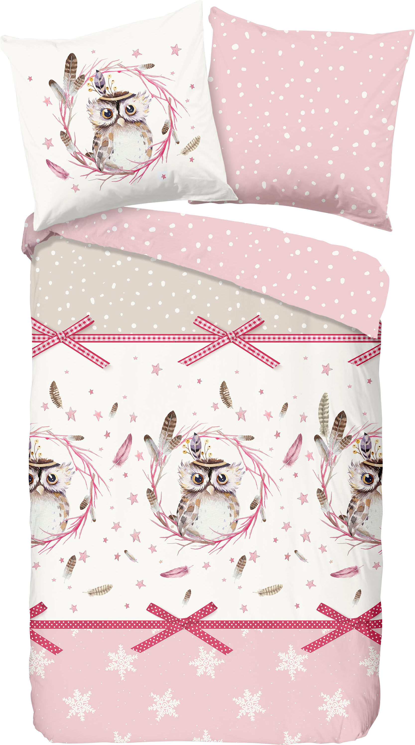 good morning Kinderbettwäsche »Owl«, (2 tlg.), 100% Baumwolle/ Flanell (Biber) rosa