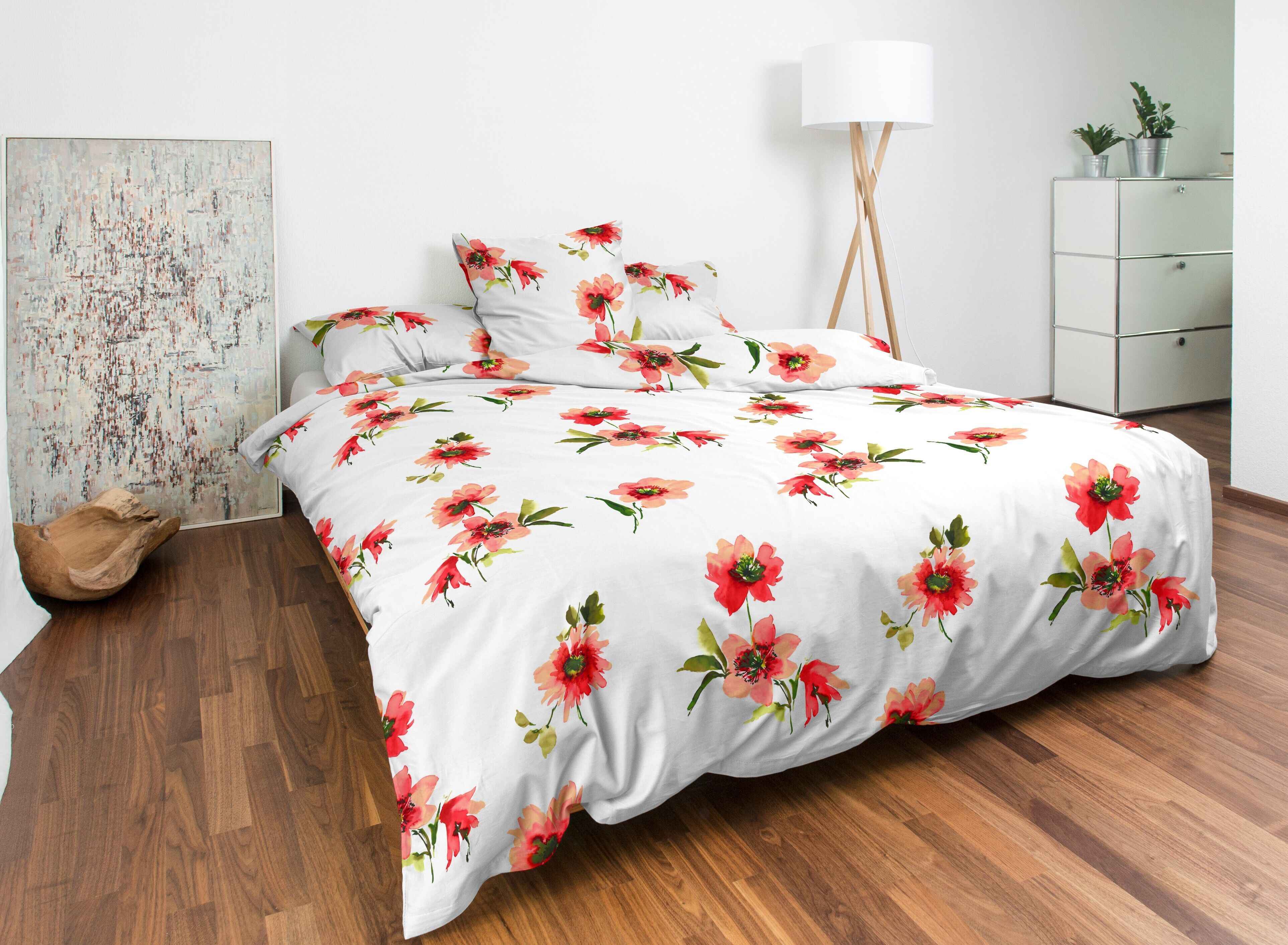 Nobilium Bettbezug »Hilla, Baumwoll-Jersey mit rot-orangefarbigen Blüten auf... rot