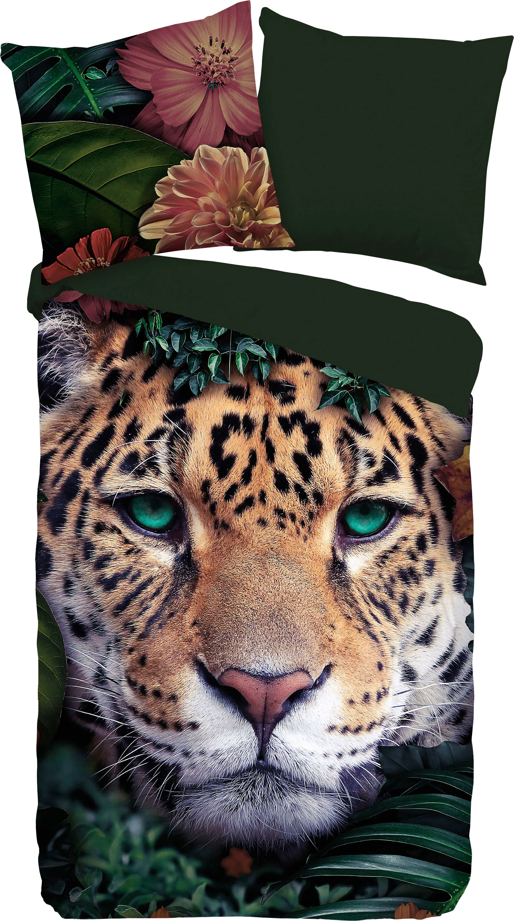 Pure luxury collection Wendebettwäsche »Wildlife flowers«, (2 tlg.), mit Leopard bunt