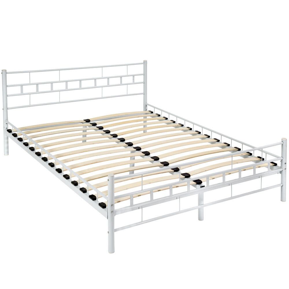 tectake Kovová postel dvoulůžková včetně lamelových roštů - 200 x 140 cm,bílá