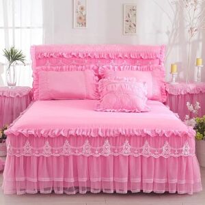 Yifulin Prinzessin 1 Stück Spitze Bett Rock + 2 Stück Kissenbezüge Bettwäsche Tagesdecken Blatt Rosa Spitze Bettwäsche Set Bett Für Mädchen Bett Abdeckung