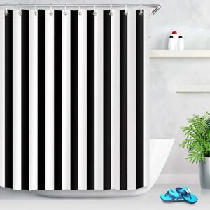 sort og hvidt badeforhæng, stribet badeværelsesgardin, vandtæt polyesterstof 150 x 180 cm, elegant badeværelsesdec.