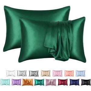 REDGO 2 stk pudebetræk simulation silke ensfarvet pudebetræk kuvert pudebetræk 50 * 66cm Dark green 50 * 66cm