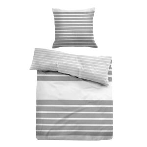 Tom Tailor Grå stribet sengetøj 140x220 cm - Blødt bomuldssatin - Grå og hvidt sengesæt - Vendbart design -
