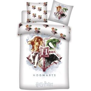 Licens Harry Potter sengetøj - 140x200 cm - Lilla Hogwarts våbenskjold - Sengesæt 2 i 1 - Dynebetræk i 100% bomuld