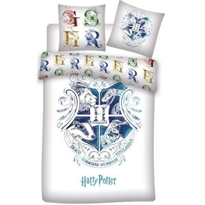 Licens Harry Potter sengetøj - 140x200 cm - Blåt Hogwarts våbenskjold - Vendbar dynebetræk - 100% bomulds sengesæt