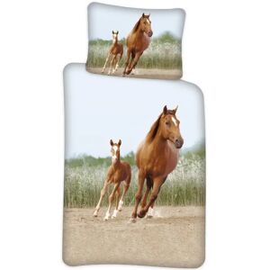 Borg Living Junior heste sengetøj 100x140 cm - Sengesæt med hest og føl - 100% bomuld