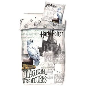 Licens Harry Potter sengetøj - 140x200 cm - Hogwarts og Hedvig - Sengesæt 2 i 1 design - Dynebetræk i 100% bomuld