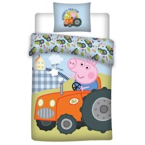 Licens Junior sengetøj 100x140 cm - Gustav gris og traktor - 2 i 1 design - 100% bomulds sengesæt