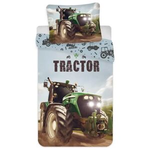Licens Traktor junior sengetøj 100x140 cm - Traktor med lysende lygter - 2 i 1 design - 100% bomuld