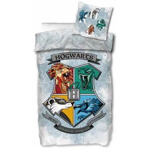 Licens Harry Potter sengetøj - 140x200 cm - Sengesæt med logo af Hogwarts - 2 i 1 -  Dynebetræk i 100% bomuld