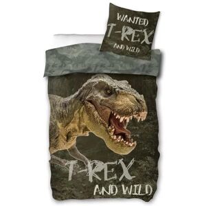 Licens Sengetøj 140x200 cm - T-rex dinosaur sengetøj - 2 i 1 design - Sengetøj børn i 100% bomuld