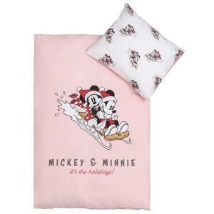 Borg Living Jule sengetøj til baby 70x100 cm  - Mickey og Minnie - Julemotiv Rosa - 100% bomuld
