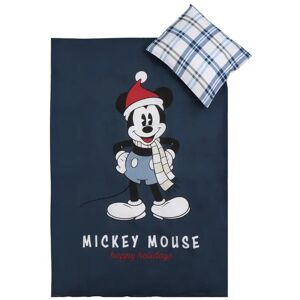 Licens Jule sengetøj junior - 100x140cm - Mickey Mouse - Julemotiv Blå - 100% bomuld