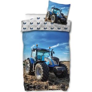 Licens Traktor sengetøj - 140x200 cm - Vendbar sengesæt med blå traktor - 100% bomuld - Flot børnesengetøj