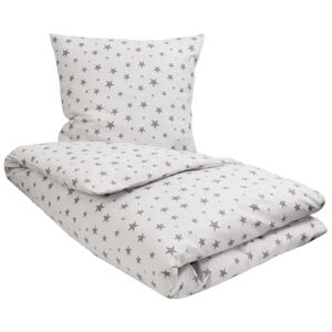 Borg Living Sengetøj 140x220 cm - Gråt sengetøj med stjerner - Sengelinned i 100% Bomuld -  sengesæt