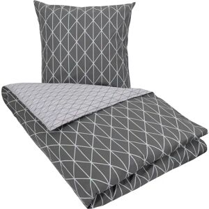 Borg Living Sengetøj 140x220 cm - Harlequin grå - Dynebetræk med 2 design - Sengelinned i 100% Bomuld -