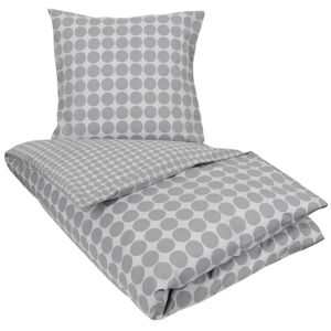 Borg Living Sengetøj dobbeltdyne 200x220 cm - Circle grey - Prikket sengetøj - 100% Bomuld -  sengesæt