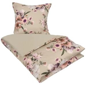 By Borg Blomstret sengetøj - 140x220 cm - Sand flower - Vendbar dynebetræk - 100% Bomuldssatin - Excellent  sengesæt