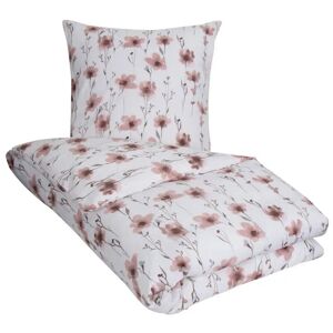 By Night Sengetøj 200x200 cm - Flower rosa flonel sengetøj - Blomstret sengesæt - 100% bomuldsflonel -
